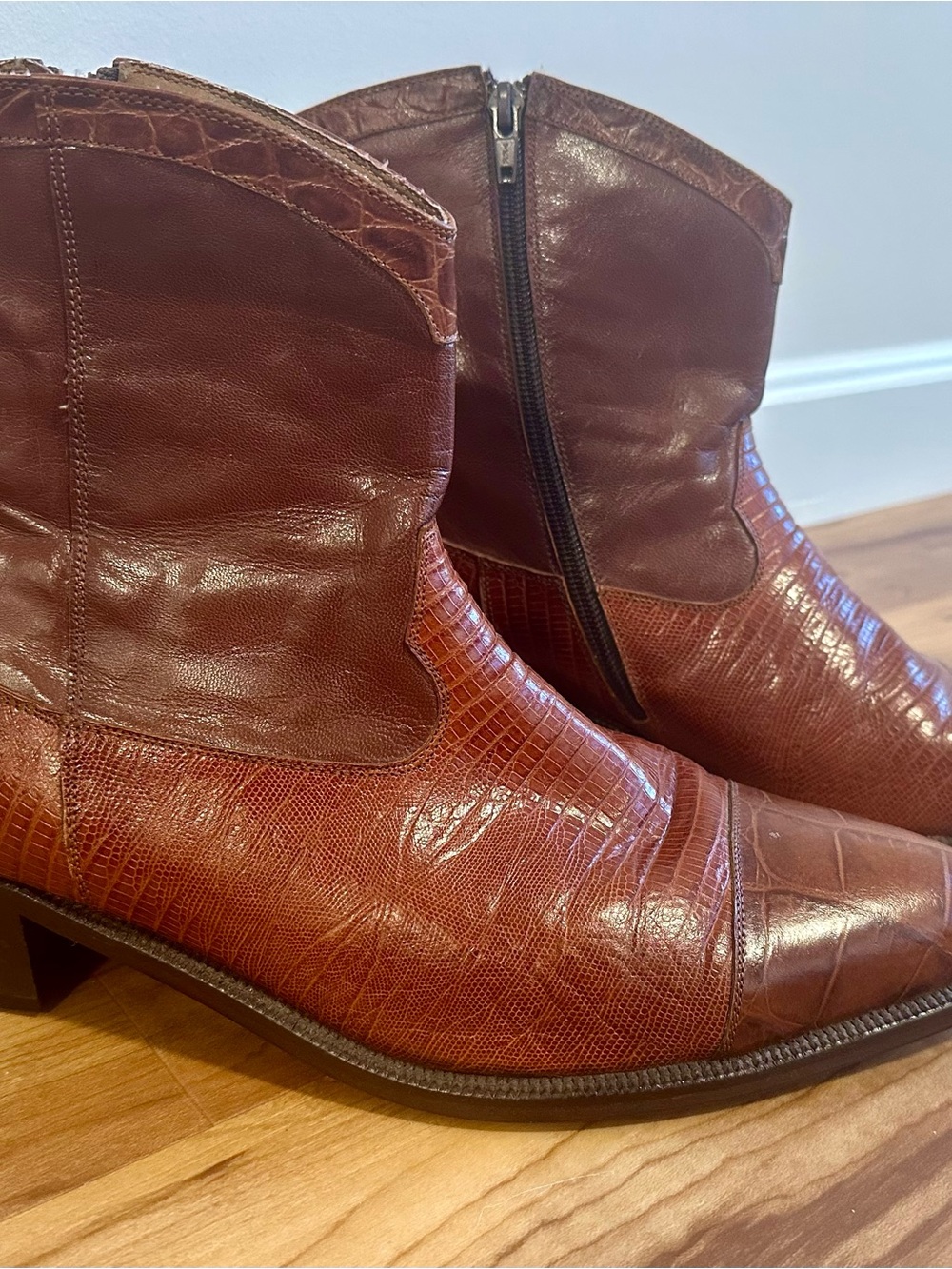 Vintage Dan Post Genuine Teju Lizard Ankle Boots Men’s Size 13M Brown Side Zip